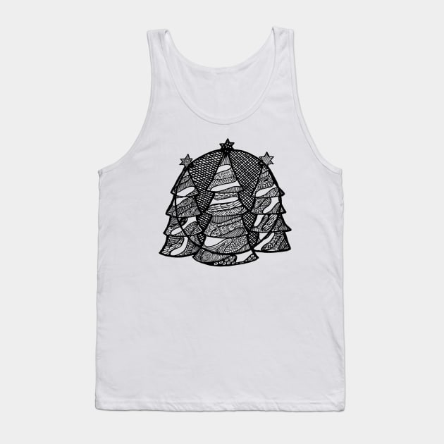 Fir trees in black ink Tank Top by Puddle Lane Art